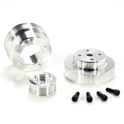 BBK 86 - 93 Mustang 5.0 Underdrive Pulley Kit - Lightweight CNC Billet Aluminum (3pc) Pulleys - Crank, Underdrive