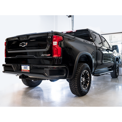 AWE Tuning 22-23 GMC Sierra 1500 AT4X 6.2L 0FG Catback Split Dual (Flat Bumper) - Bashguard(No Tips)