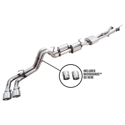 AWE 16-22 Toyota Tacoma 0FG Catback Exhaust w/ BashGuard - Dual Chrome Silver Tips