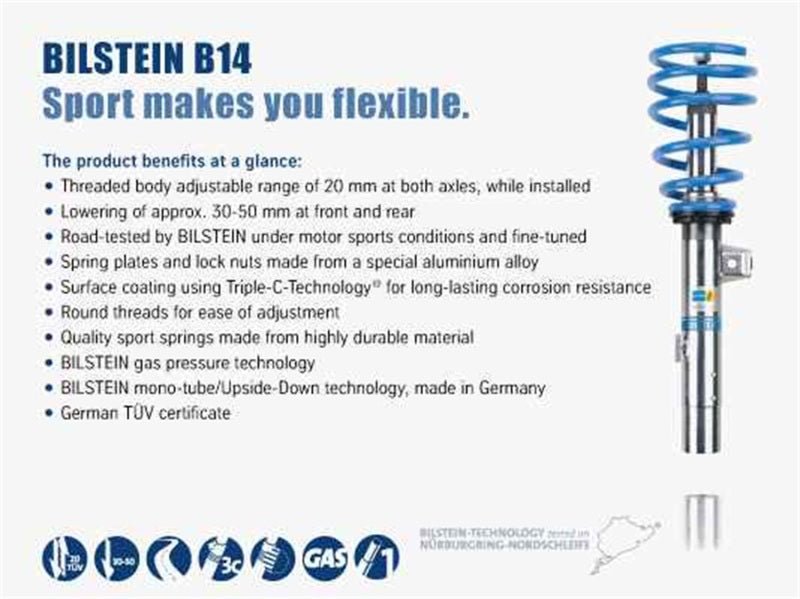 Bilstein B14 2005 Mini Cooper Base Convertible Front and Rear Suspension Kit-Coilovers-Bilstein