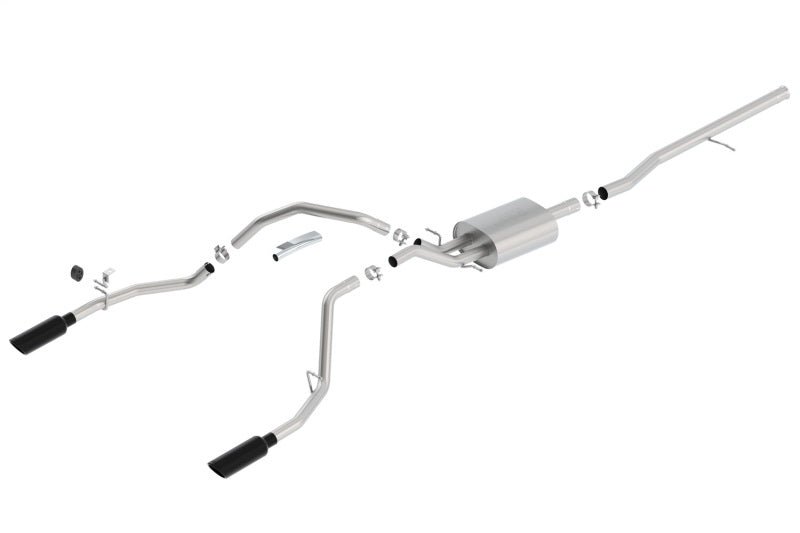 Borla 14 Sierra 1500 C/B S-Type Exhaust/2.75in Into Dual 2.25in Out 4in Split Rear Exit-Black Chrome-Catback-Borla