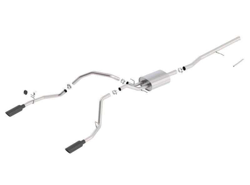 Borla 14 Sierra 1500 C/B S-Type Exhaust/2.75in Into Dual 2.25in Out 4in Split Rear Exit-Black Chrome-Catback-Borla