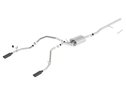 Borla 14 Sierra 1500 C/B S-Type Exhaust/2.75in Into Dual 2.25in Out 4in Split Rear Exit-Black Chrome-Catback-Borla