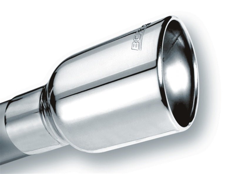 Borla Universal Polished Tip Single Oval Rolled Angle-Cut w/Clamp (inlet 2 1/2in. Outlet 4 1/4 x 3 1-Tips-Borla