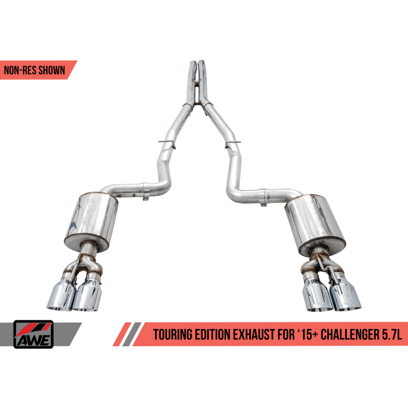 AWE Tuning 2017+ Challenger 5.7L Touring Edition Exhaust - Non-Resonated - Chrome Silver Quad Tips