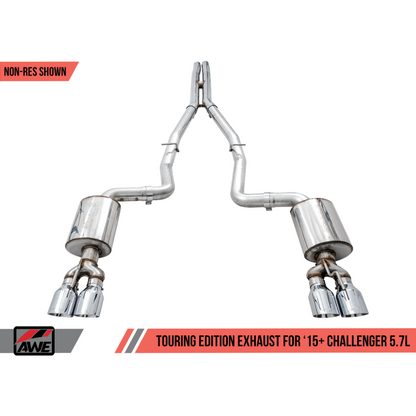 AWE Tuning 2017+ Challenger 5.7L Touring Edition Exhaust - Non-Resonated - Chrome Silver Quad Tips