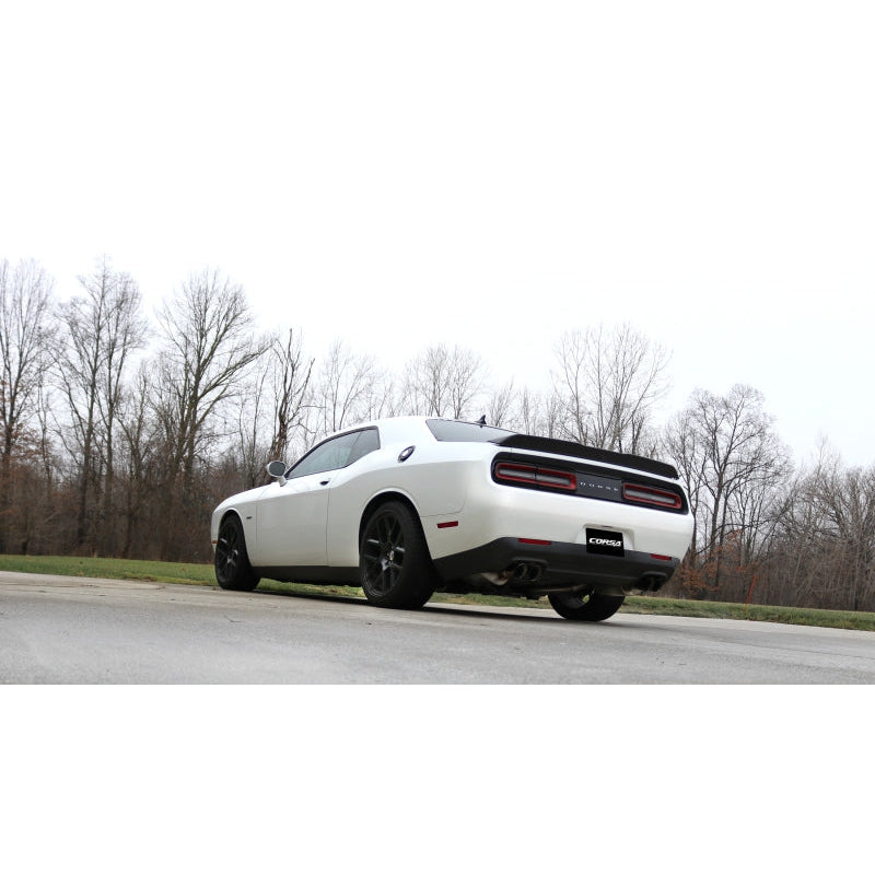 Corsa 15-17 Dodge Challenger Xtreme Cat-Back Dual Rear Exit with Twin 3.5in Black Pro-Series Tips