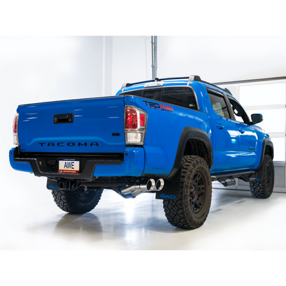 AWE 16-22 Toyota Tacoma 0FG Catback Exhaust w/ BashGuard - Dual Chrome Silver Tips