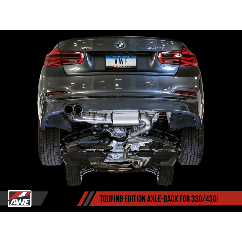 AWE Tuning BMW F3X 28i / 30i Touring Edition Axle-Back Exhaust Single Side - 80mm Black Tips