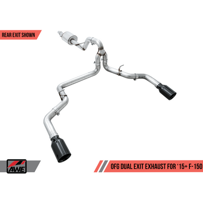 AWE Tuning 2015+ Ford F-150 0FG Dual Exit Performance Exhaust System w/5in Diamond Black Tips