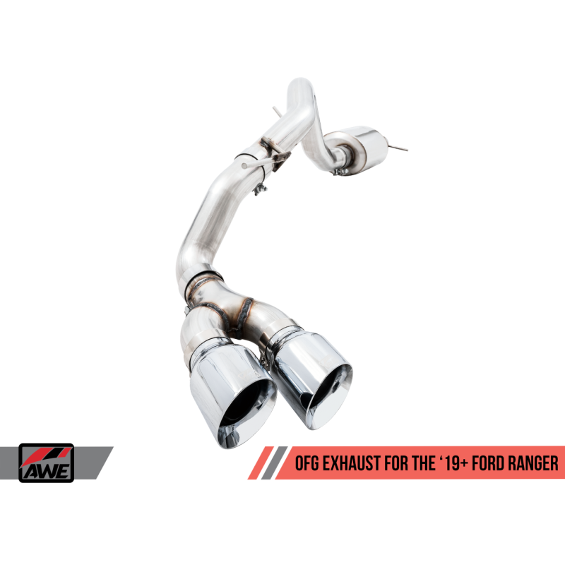 AWE Tuning 2019+ Ford Ranger 0FG Performance Exhaust System w/Chrome Silver Tips & Bash Guard