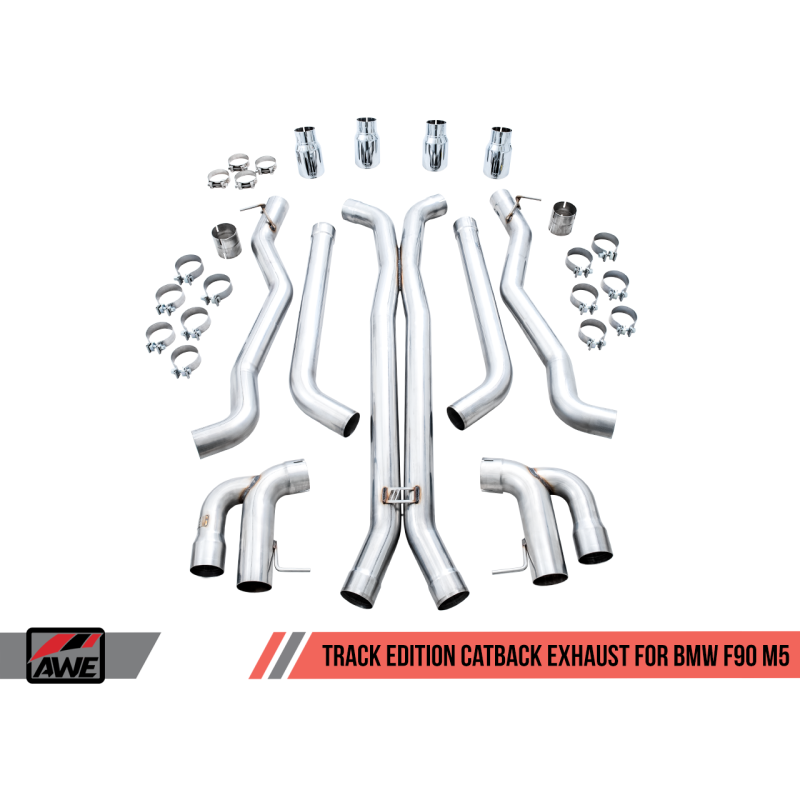 AWE Tuning 18-19 BMW M5 (F90) 4.4T AWD Axle-back Exhaust - Track Edition (Chrome Silver Tips)