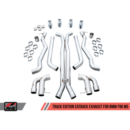 AWE Tuning 18-19 BMW M5 (F90) 4.4T AWD Axle-back Exhaust - Track Edition (Chrome Silver Tips)