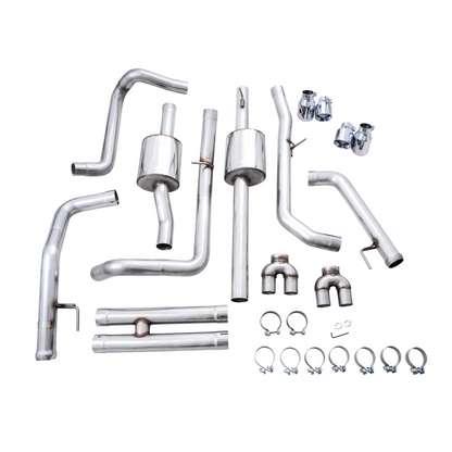 AWE Tuning 22-23 GMC Sierra 1500 AT4X 6.2L 0FG Catback Split Dual (Flat Bumper) - Chrome Silver Tips