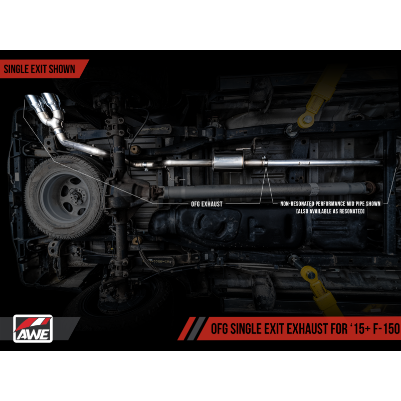 AWE Tuning 2015+ Ford F-150 0FG Single Exit Performance Exhaust System w/4.5in Chrome Silver Tips