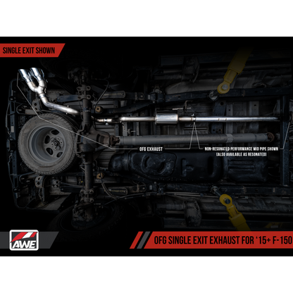 AWE Tuning 2015+ Ford F-150 0FG Single Exit Performance Exhaust System w/4.5in Chrome Silver Tips
