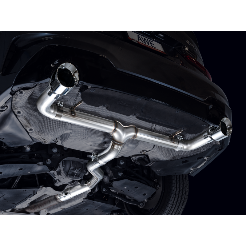 AWE 19-23 BMW 330i / 21-23 BMW 430i Base G2X Track Edition Axle Back Exhaust - Chrome Silver