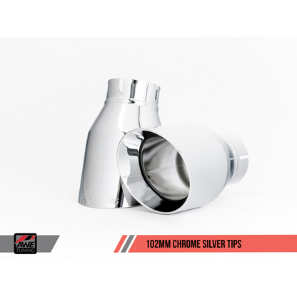 AWE Tuning Audi B9 A4 Track Edition Exhaust Dual Outlet - Chrome Silver Tips (Includes DP)