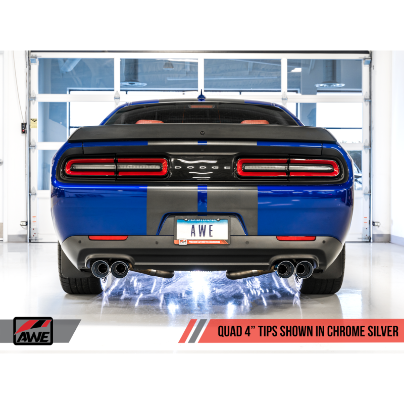AWE Tuning 2017+ Challenger 5.7L Touring Edition Exhaust - Non-Resonated - Chrome Silver Quad Tips