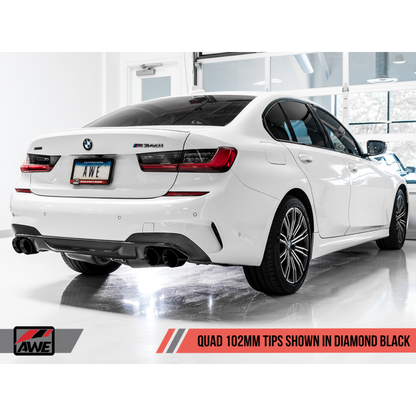 AWE Tuning 2019+ BMW M340i (G20) Resonated Touring Edition Exhaust - Quad Diamond Black Tips