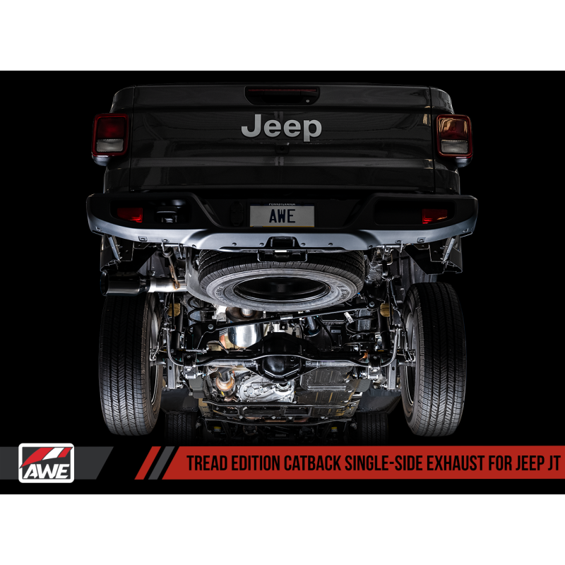 AWE Tuning 20-21 Jeep Gladiator JT 3.6L Tread Edition Cat-Back Single Side Exhaust - Diamond Blk Ti