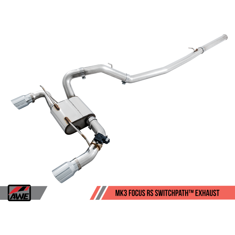 AWE Tuning Ford Focus RS SwitchPath Cat-back Exhaust - Chrome Silver Tips