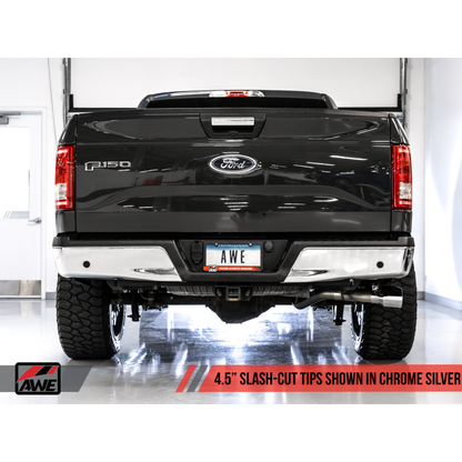 AWE Tuning 2015+ Ford F-150 0FG Single Exit Performance Exhaust System w/4.5in Chrome Silver Tips