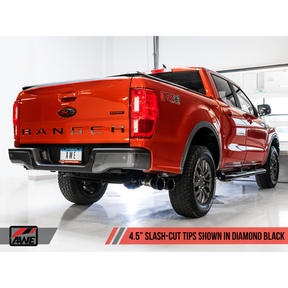 AWE Tuning 2019+ Ford Ranger 0FG Performance Exhaust System w/Diamond Black Tips & Rock Guard