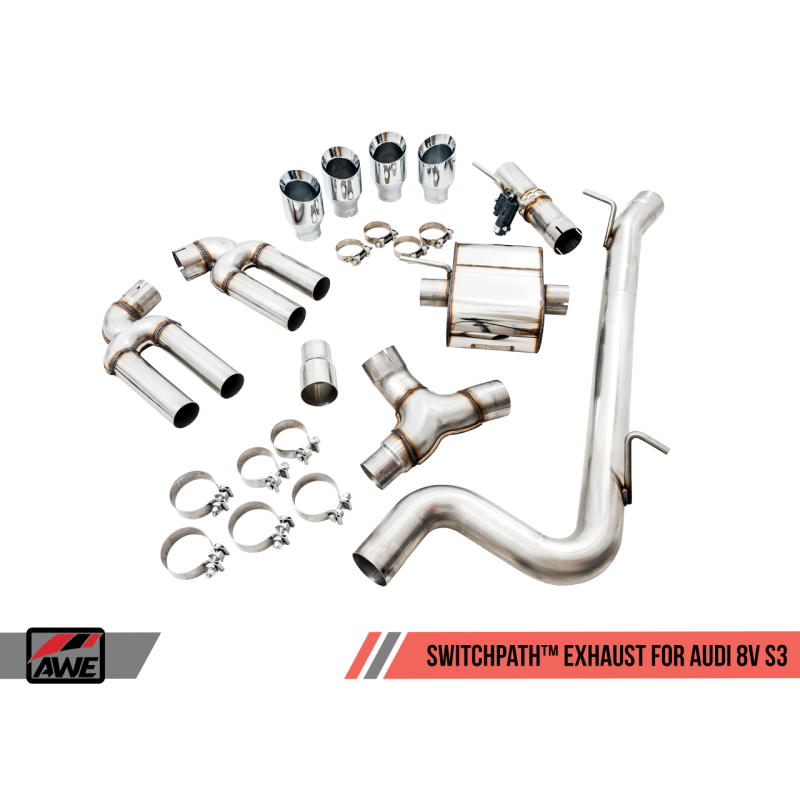 AWE Tuning Audi 8V S3 SwitchPath Exhaust w/Chrome Silver Tips 102mm