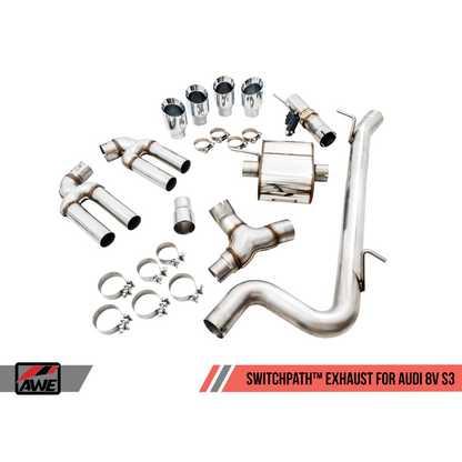 AWE Tuning Audi 8V S3 SwitchPath Exhaust w/Chrome Silver Tips 102mm