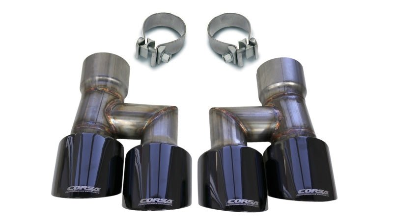 Corsa 2018-2023 Ford Mustang Eco 2.3L Twin 4in Black PVD Pro-Series Tip Kit (Clamps Included)-Tips-CORSA Performance