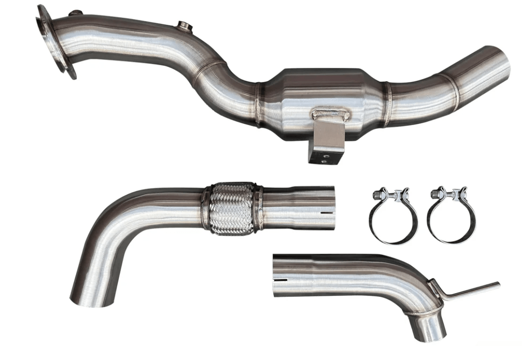 CV Fabrication 24 - 25 Ford Mustang EcoBoost CVF ECOMUS24CDP - 1 3" Stainless Steel Catted Downpipe - Downpipes - CV Fabrication