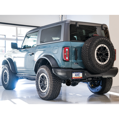 AWE Tuning 2021+ Ford Bronco 0FG Single Rear Exit Exhaust w/Diamond Black Tip & Bash Guard