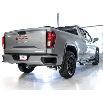AWE Tuning 4th Gen GM 1500 5.3L 0FG Catback Dual Side Exit (Flat Bumper) - Chrome Tips