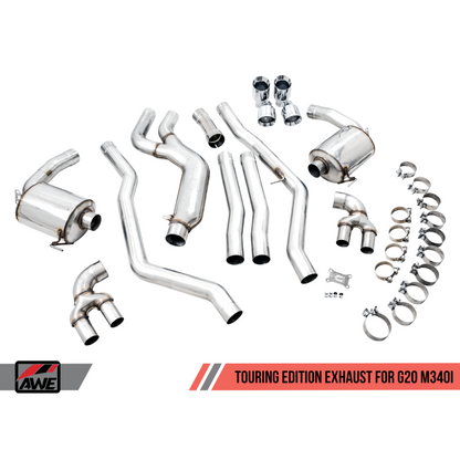AWE Tuning 2019+ BMW M340i (G20) Non-Resonated Touring Edition Exhaust - Quad Chrome Silver Tips
