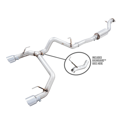 AWE Tuning 2021+ Ford Bronco 0FG Dual Rear Exit Exhaust w/Chrome Silver Tips & Bash Guard