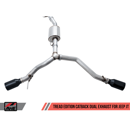 AWE Tuning 20-21 Jeep Gladiator JT 3.6L Tread Edition Cat-Back Dual Exhaust - Diamond Black Tip