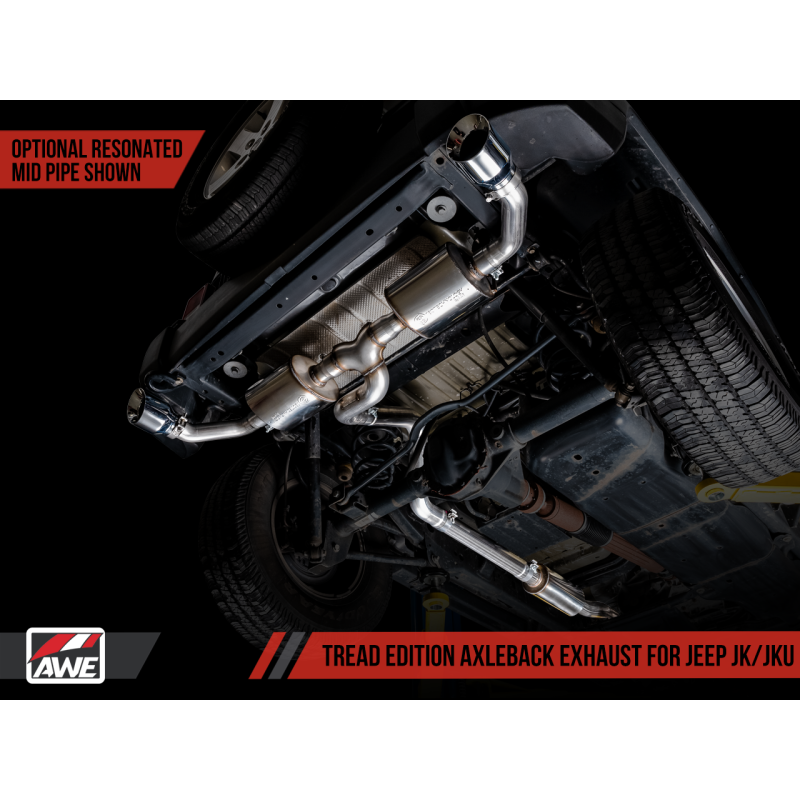 AWE Tuning 07-18 Jeep Wrangler JK/JKU 3.6L Tread Edition Axle-Back Dual Exhaust - Chrome Silver Tips