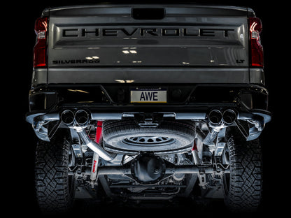 AWE Tuning 4th Gen GM 1500 6.2L 0FG Cat-Back Split Rear Exit (w/ Bumper Cutouts) - Quad Chrome Tips