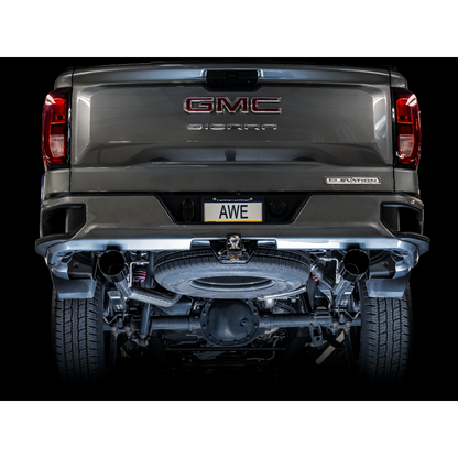 AWE Tuning 4th Gen GM 1500 5.3L 0FG Catback Split Rear Exit (Flat Bumper) - Dual Diamond Tips