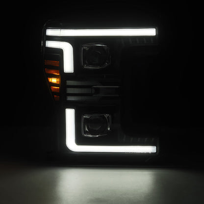 AlphaRex 17-19 Ford F-250/350/450/550 Super Duty LUXX-Series LED Proj Headlights Blk w/SS & SBDRL