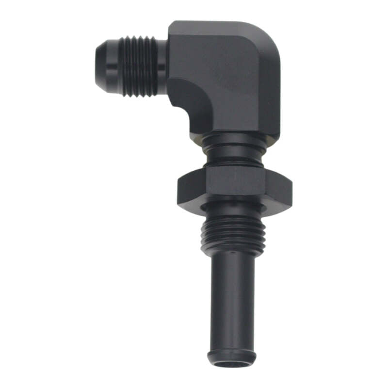 DeatschWerks 6AN Male Flare to 90-Degree 3/8in Single Hose Barb - Anodized Matte Black-Fittings-DeatschWerks
