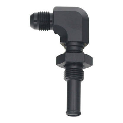 DeatschWerks 6AN Male Flare to 90-Degree 3/8in Single Hose Barb - Anodized Matte Black-Fittings-DeatschWerks