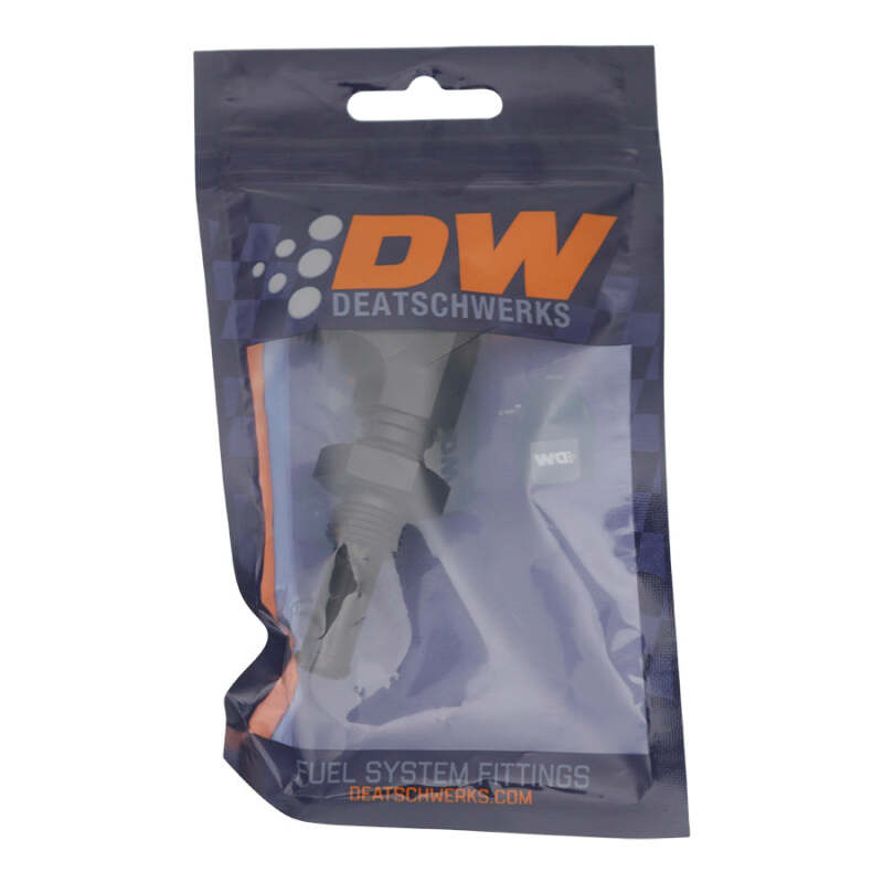 DeatschWerks 6AN Male Flare to 90-Degree 3/8in Single Hose Barb - Anodized Matte Black-Fittings-DeatschWerks
