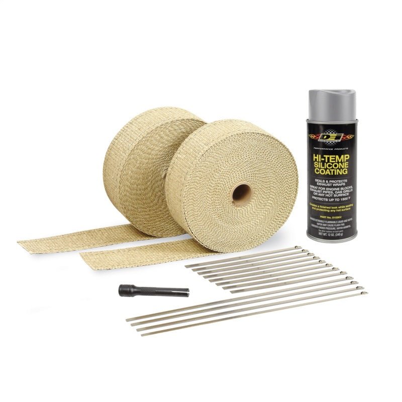DEI Exhaust Wrap Kit - Tan Wrap & Aluminum HT Silicone Coating (Aerosol)-Exhaust Wrap-DEI