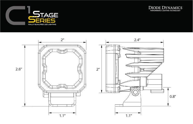 Diode Dynamics Stage Series C1 LED Pod - Yellow SAE Fog Standard ABL (Pair) - Light Bars & Cubes - Diode Dynamics