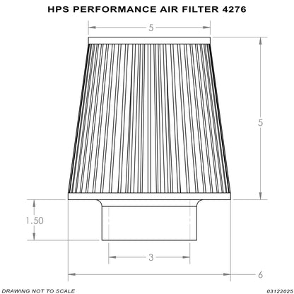 HPS Performance 3" Air Filter, 6.5" Length, 6" Base, 5" Top, HPS-4276