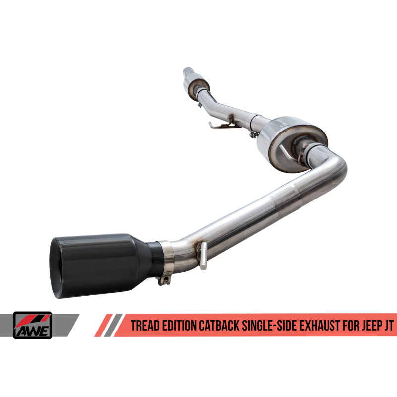 AWE Tuning 20-21 Jeep Gladiator JT 3.6L Tread Edition Cat-Back Single Side Exhaust - Diamond Blk Ti