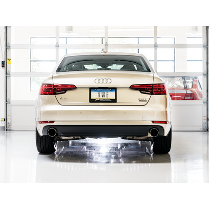 AWE Tuning Audi B9 A4 Touring Edition Exhaust Dual Outlet - Chrome Silver Tips (Includes DP)