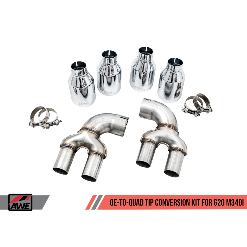 AWE Tuning 2019+ BMW M340i (G20) OE-Config-To-Quad Tip Conversion Kit - Chrome Silver Tip